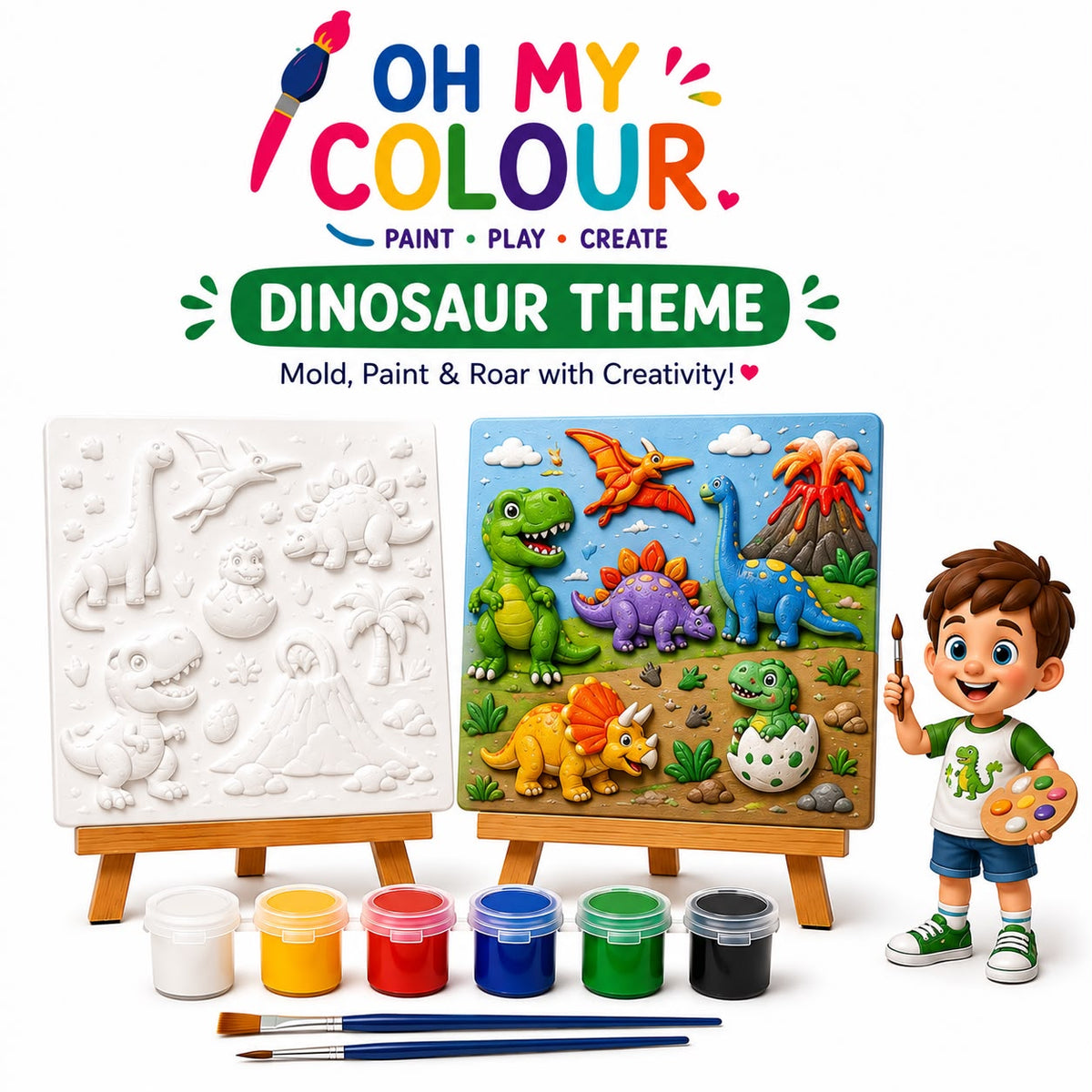 Bundle of 2 Themes 3D Art Kits with Paints - Brushes - Moulds - Canvas & FREE GIFTS