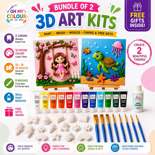 Bundle of 2 Themes 3D Art Kits with Paints - Brushes - Moulds - Canvas & FREE GIFTS