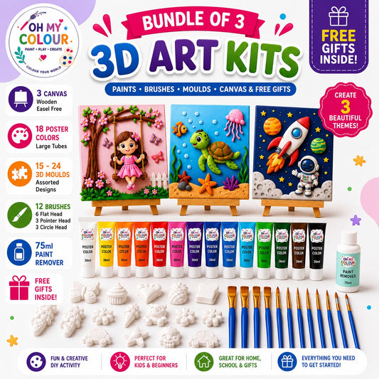Bundle of 3 Themes 3D Art Kits with Paints - Brushes - Moulds - Canvas & FREE GIFTS