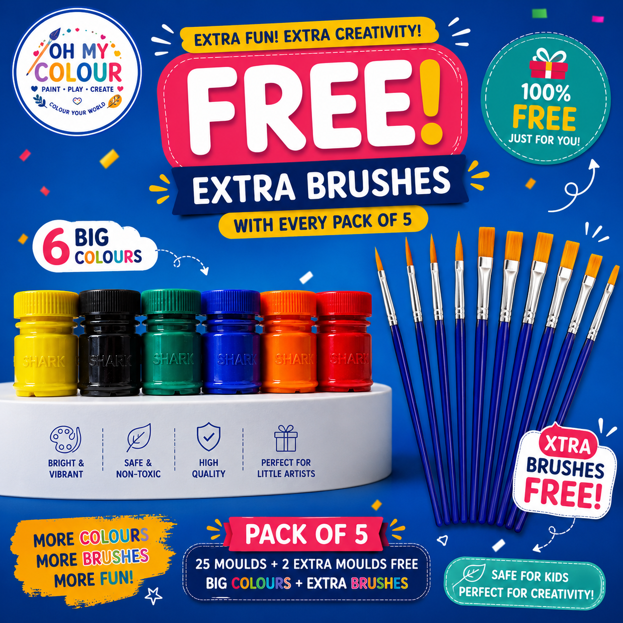 Bundle of 5 Packs - 27 Molds - 5x6 Paint Colours - 5 Brushes - FREE DELIVERY