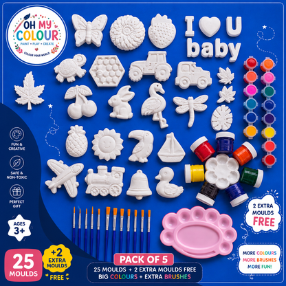 Bundle of 5 Packs - 27 Molds - 5x6 Paint Colours - 5 Brushes - FREE DELIVERY