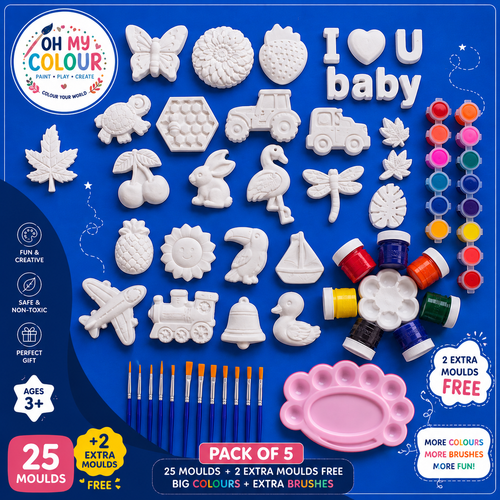 Bundle of 5 Packs - 27 Molds - 5x6 Paint Colours - 5 Brushes - FREE DELIVERY